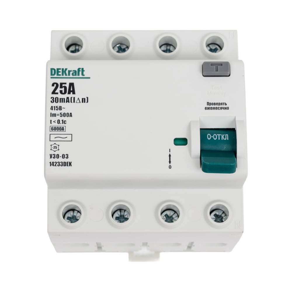 Изображение товара Выключатель дифференциального тока DEKraft 4P 25А 30мА тип AC УЗО-03