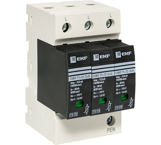 Изображение товара УЗИП EKF Т1+Т2; Iimp-12,5kA; In-20kA; Uc-275В; 3+0 PROxima OV12-3-503
