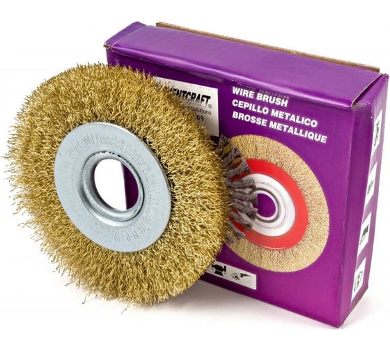 Изображение товара Щётка крацовка дисковая, латунированная проволока, 100 мм, без гайки, 1 шт., для УШМ Orientcraft CIR010042312
