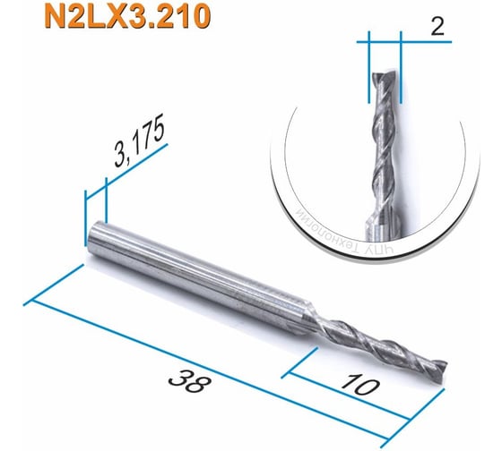 Изображение товара Фреза спиральная двухзаходная (2х10х38 мм; хв-к 3.175 мм) N2LX3.210 DJTOL 5500