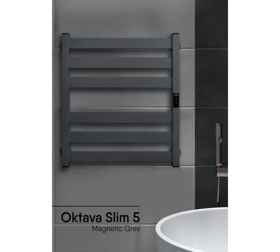 Изображение товара Полотенцесушитель INDIGO Oktava Slim 5 electro 60/50 таймер, скрытый монтаж, универсальное подключение R/L LСLOKS5E60-50MGRt