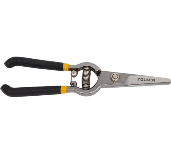 Изображение товара Секатор прямой с ленточной пружиной TOLSEN черная рукоятка, 200 мм 31019