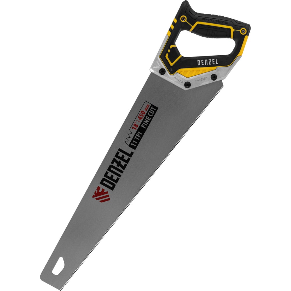 Изображение товара Длина 450 мм ножовка по дереву Denzel с широким полотном и зубьями 3D