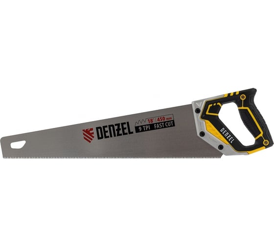 Изображение товара Ножовка по дереву Denzel, 450 мм, 9 TPI, зуб 3D, металлопластиковая рукоятка 24140