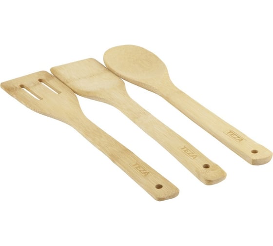 Изображение товара Набор TEZA 3 предмета 30x6 см лопатка прямая, лопатка с прорезями, ложка, бамбук 40-049