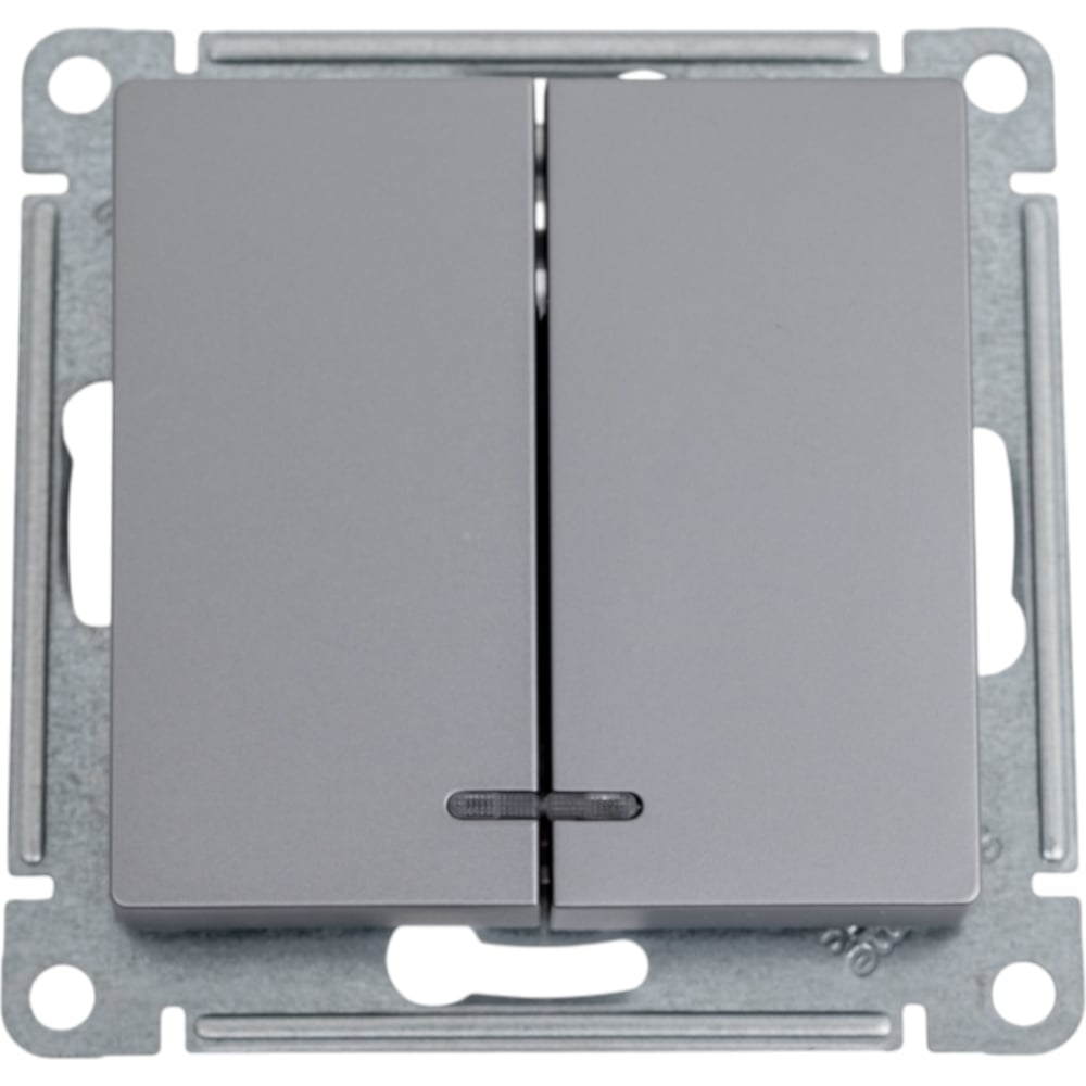 Изображение товара Двухклавишный выключатель Systeme Electric AtlasDesign Сталь с подсветкой