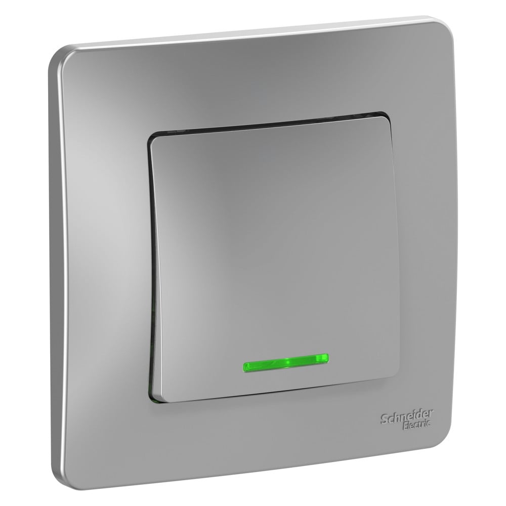 Изображение товара Выключатель встраиваемый 1-клавишный Blanca с подсветкой и алюминиевой рамкой