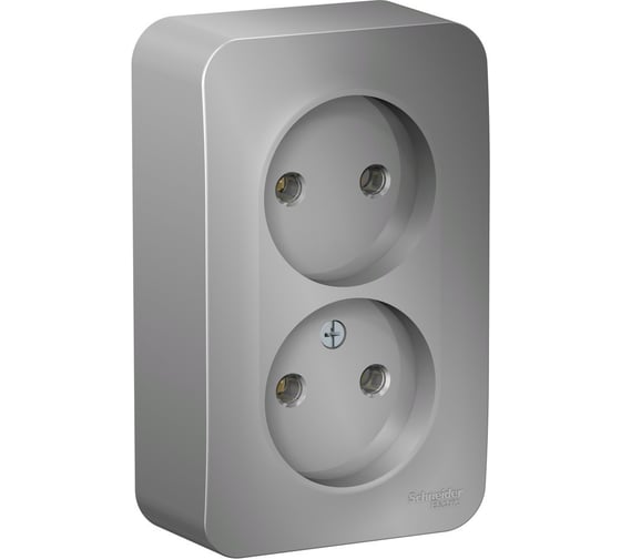 Изображение товара 2-ая наружная розетка Systeme Electric Blanca алюминий, без заземления, без шторок, 16А, 250В SE BLNRA000213