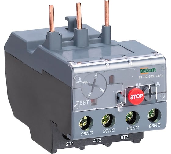 Изображение товара Реле тепловое для контакторов DEKraft РТ-02, 9 А-25 А, 7 А-10 А, класс 10 А 23165DEK