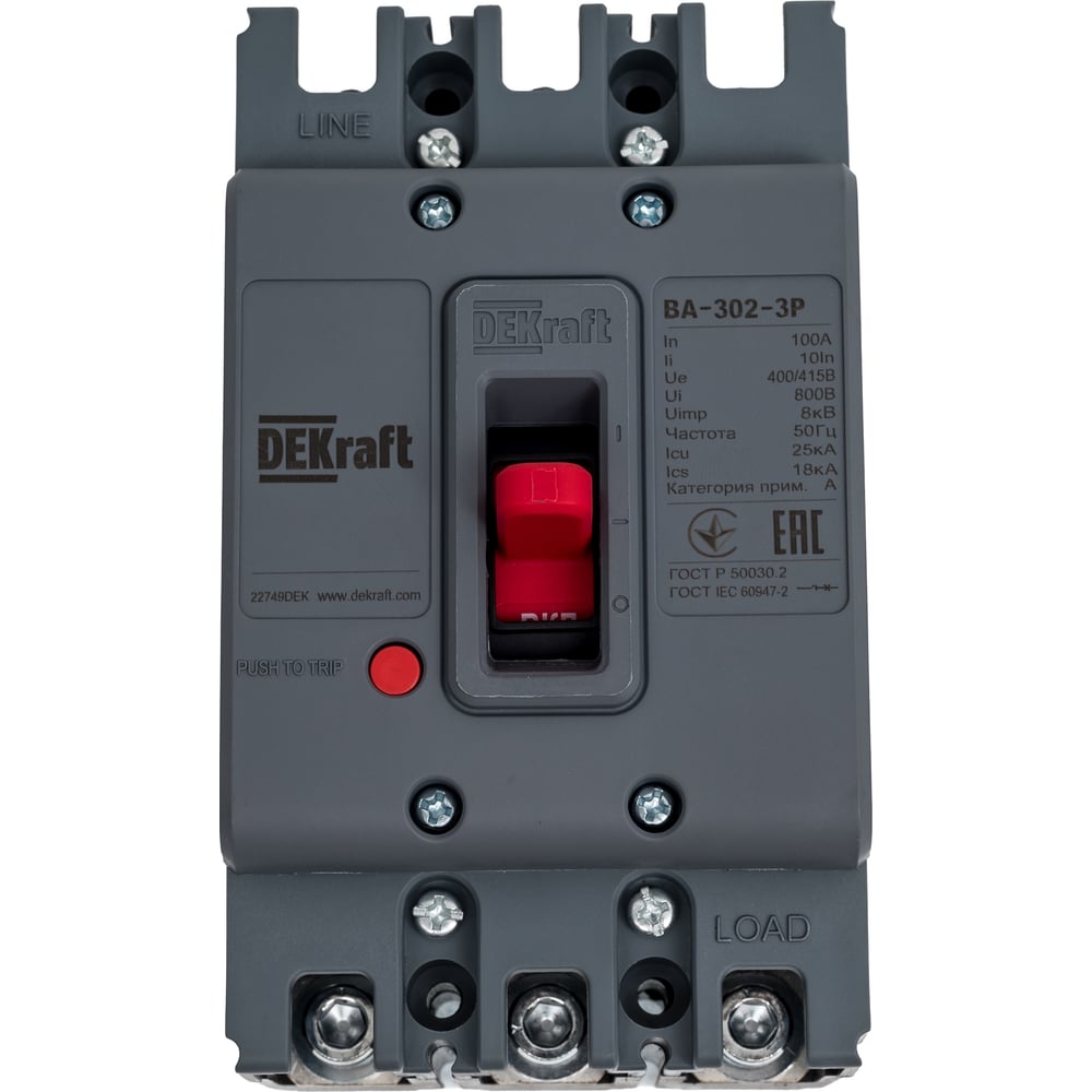 Изображение товара Силовой автоматический выключатель DEKraft 3P 100А 25кА ВА-302 22749DEK