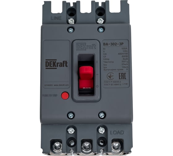 Изображение товара Силовой автоматический выключатель DEKraft 3P 100А 25кА ВА-302 22749DEK