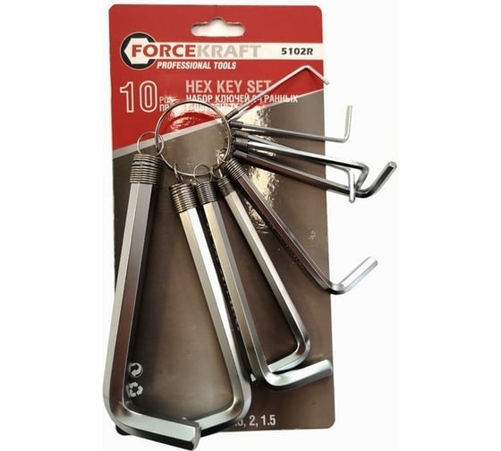 Изображение товара Набор Г-образных шестигранных ключей FORCEKRAFT 10 предметов, в блистере FK-5102R(29601)