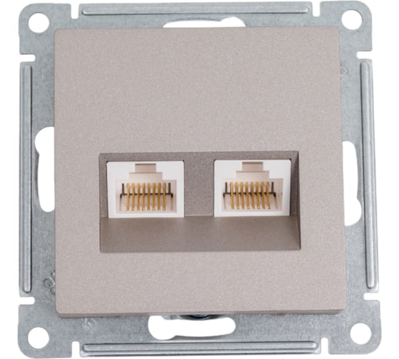 Изображение товара Двойная компьютерная розетка Systeme Electric AtlasDesign Шампань RJ45+RJ45, кат.5E SE ATN000585