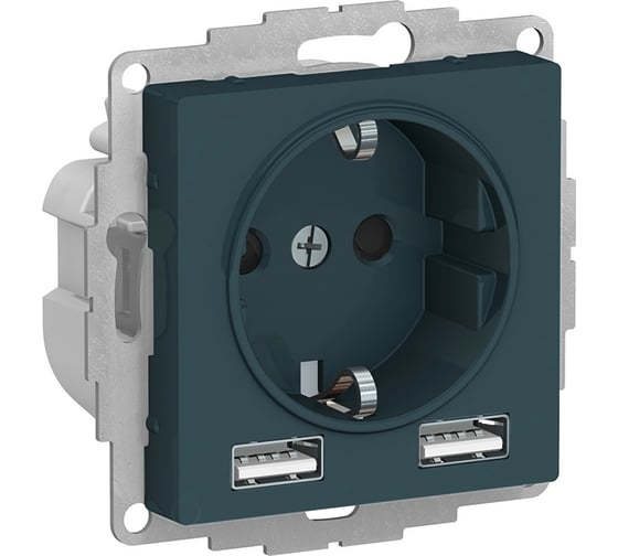 Изображение товара Розетка SO + USB Systeme Electric AtlasDesign Изумруд A+A, 5В/2,4 А, 2x5В/1,2 А SE ATN000830