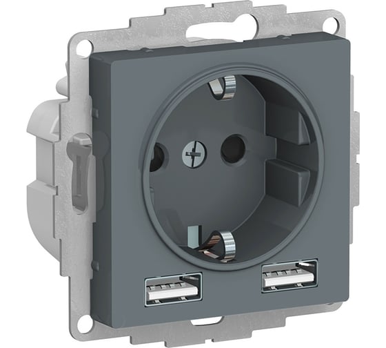 Изображение товара Розетка SO + USB Systeme Electric AtlasDesign Грифель, A+A, 5В/2,4А, 2x5В/1,2А SE ATN000730