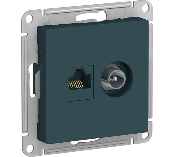 Изображение товара Двойная розетка компьютерная+ТВ Systeme Electric AtlasDesign Изумруд, RJ45+TV, кат.5E SE ATN000889