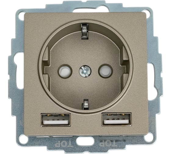 Изображение товара Розетка SO + USB Systeme Electric AtlasDesign Шампань A+A, 5В/2,4А, 2x5В/1,2А SE ATN000530