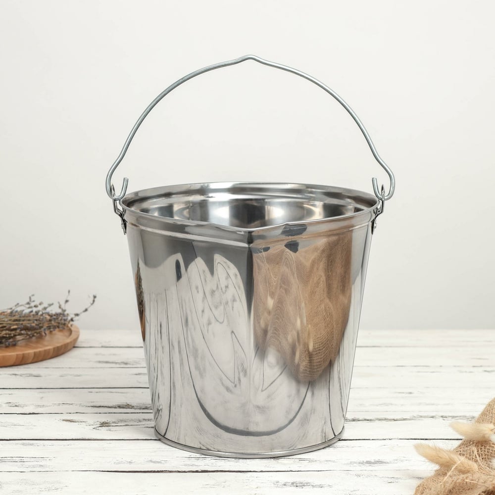 Изображение товара Подойник СИМАЛЕНД 9 л из нержавеющей стали хозяйственный с носиком