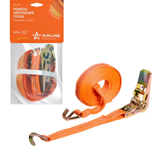 Изображение товара Ремень крепления груза с храповиком Airline 3 м, 600 кг AS-T-20