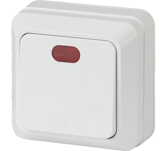 Изображение товара Одноклавишный выключатель Intro Quadro 2-102-01 с подсветкой, 10А-250В, IP20, открытая установка, белый, Б0053741