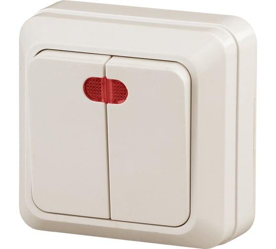 Изображение товара Двухклавишный выключатель Intro Quadro с подсветкой, 10А-250В, IP20, открытая установка, слоновая кость, Б0053768