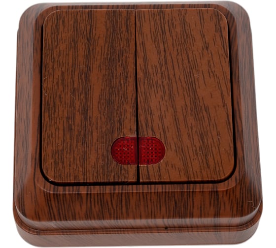 Изображение товара Двухклавишный выключатель Intro Quadro 2-105-10 с подсветкой, 10А-250В, IP20, открытая установка, венге, Б0053770