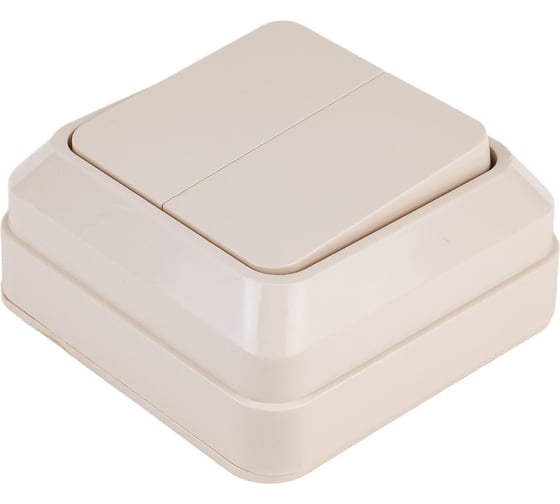 Изображение товара Двухклавишный выключатель Intro Quadro 2-104-02 10А-250В, IP20, открытая установка, слоновая кость, Б0053759