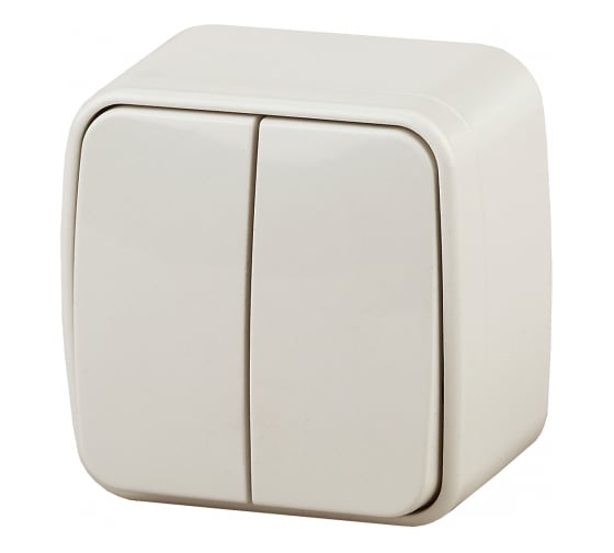 Изображение товара Выключатель Intro Polo 3-104-02 двухклавишный, 10A-250В, IP20, открытая установка, слоновая кость, Б0053538