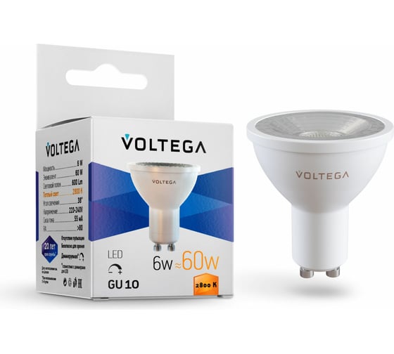 Изображение товара Светодиодная лампа VOLTEGA Софит линзованный GU10 2800К 6W диммируемый 7108