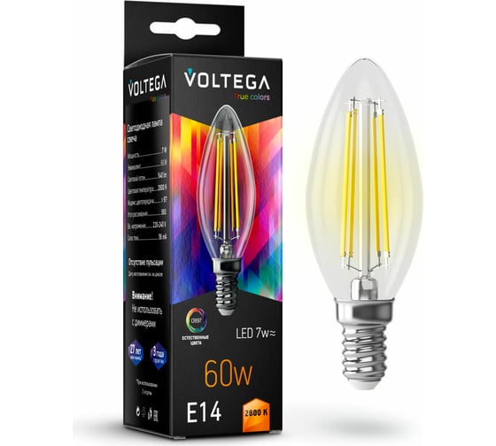 Изображение товара Филаментная лампа VOLTEGA Свеча Е14 2800К 7W CRI97 7152