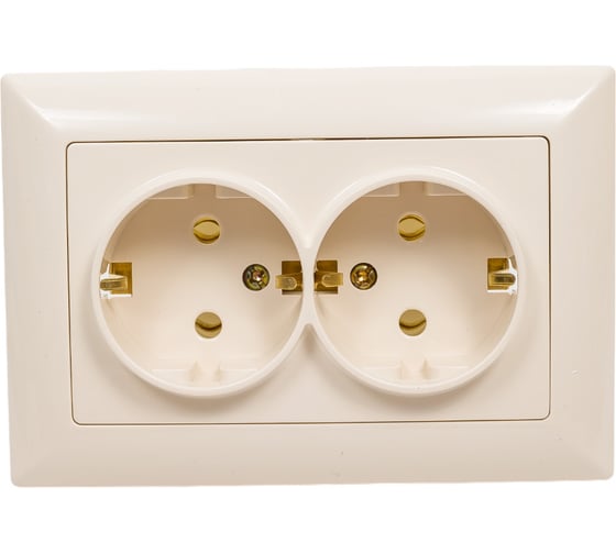 Изображение товара Розетка Intro Solo с заземлением двойная 2x2P+E Schuko, 16А-250В, IP20, СУ, слоновая кость, Б0053675