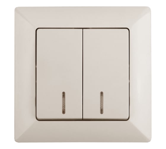 Изображение товара Выключатель Intro Solo 4-105-02 двухклавишный с подсветкой, 10А-250В, IP20, СУ, слоновая кость Б0053594
