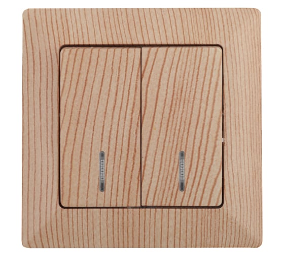 Изображение товара Выключатель Intro Solo 4-105-11 двухклавишный с подсветкой, 10А-250В, IP20, СУ, сосна, Б0053600