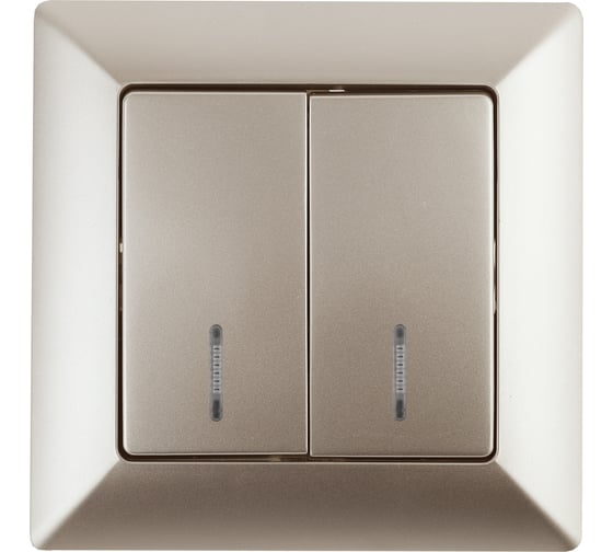 Изображение товара Выключатель Intro Solo 4-105-04 двухклавишный с подсветкой, 10А-250В, IP20, СУ, шампань, Б0053596