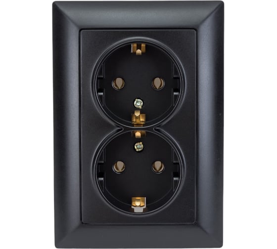 Изображение товара Розетка Intro Solo с заземлением двойная 2x2P+E Schuko, 16А-250В, IP20, СУ, антрацит, Б0053677