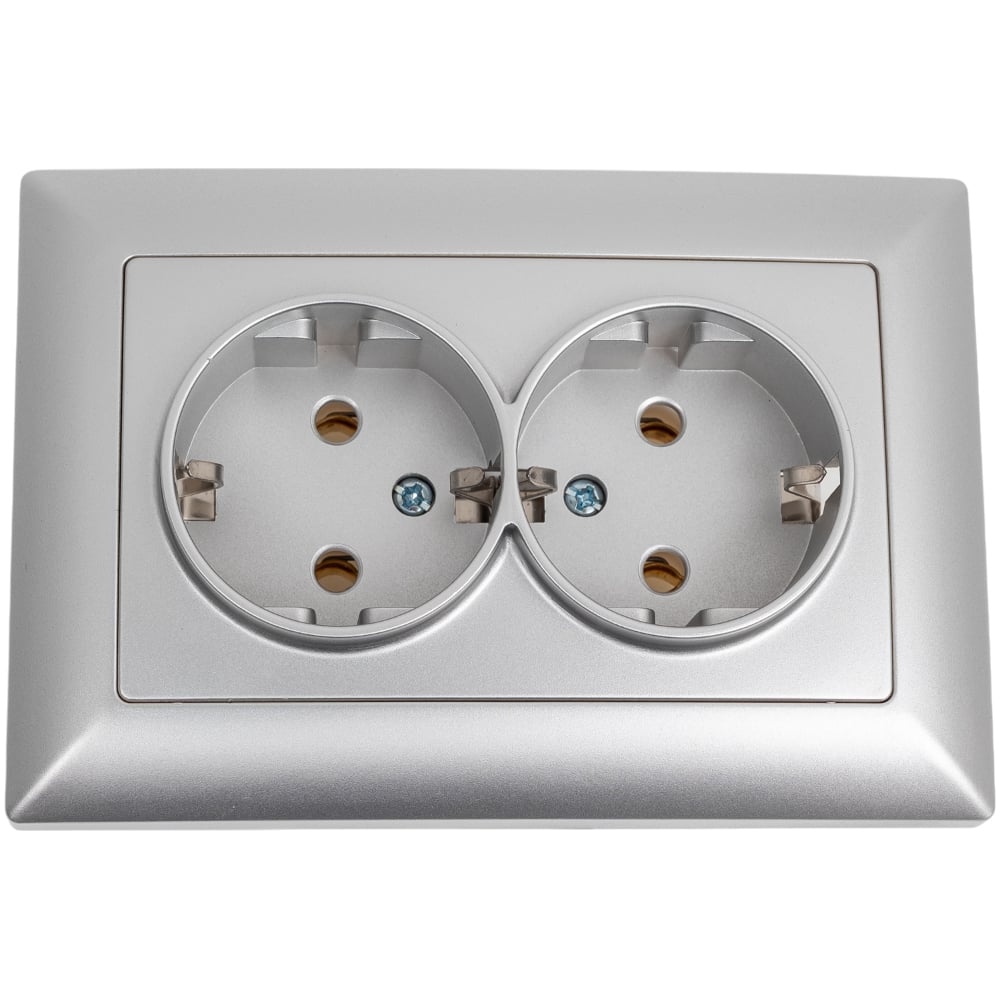 Изображение товара Розетка Intro Solo с заземлением двойная 2x2P+E Schuko, 16А-250В, IP20, СУ, алюминий, Б0053664