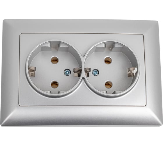 Изображение товара Розетка Intro Solo с заземлением двойная 2x2P+E Schuko, 16А-250В, IP20, СУ, алюминий, Б0053664