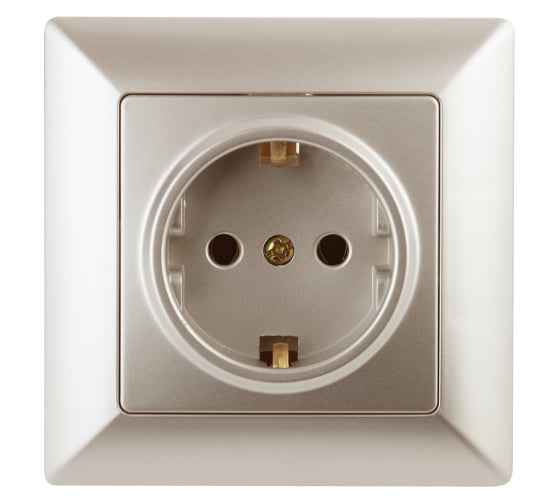 Изображение товара Розетка Intro Solo с заземлением 2P+E Schuko со шторками, 16А-250В, IP20, СУ, шампань, Б0053684