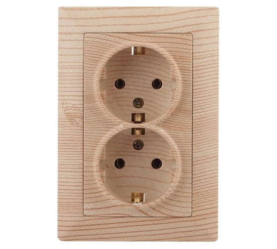 Изображение товара Розетка Intro Solo 4-205-11 с заземлением двойная 2x2P+E Schuko, 16А-250В, IP20, СУ, сосна, Б0053680
