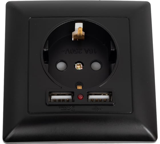 Изображение товара Розетка Intro Solo с заземл P+E Schuko со шторками, 16А-250В + 2хUSB, IP20, СУ, антрацит, Б0053717