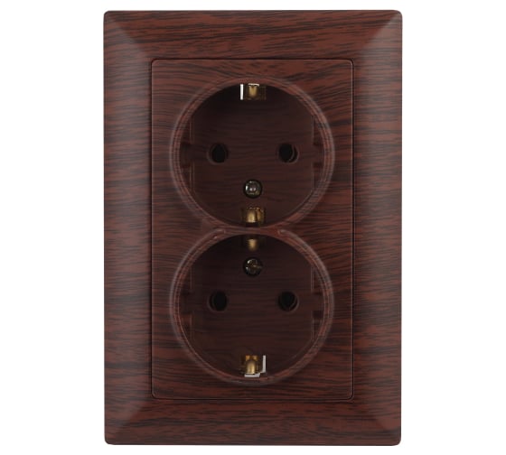 Изображение товара Розетка Intro Solo с заземлением двойная 2x2P+E Schuko, 16А-250В, IP20, СУ, венге, Б0053679