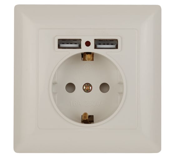 Изображение товара Розетка Intro Solo с заземл P+E Schuko со шторками, 4-410-02, 16А-250В + 2хUSB, СУ, слоновая кость, Б0053714