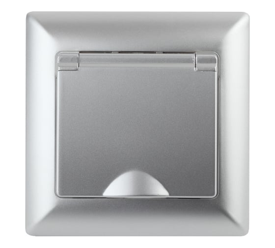 Изображение товара Розетка Intro Solo с заземлением 2P+E Schuko с крышкой, 16А-250В, IP20, СУ, алюминий, Б0053659