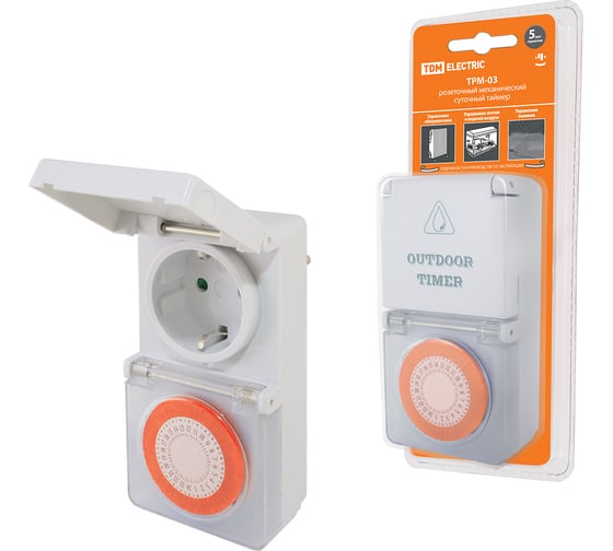 Изображение товара Розеточный таймер TDM ELECTRIC ТРМ-03-30мин/24ч-16А-IP44 (суточный, защита от влаги) SQ1506-0004