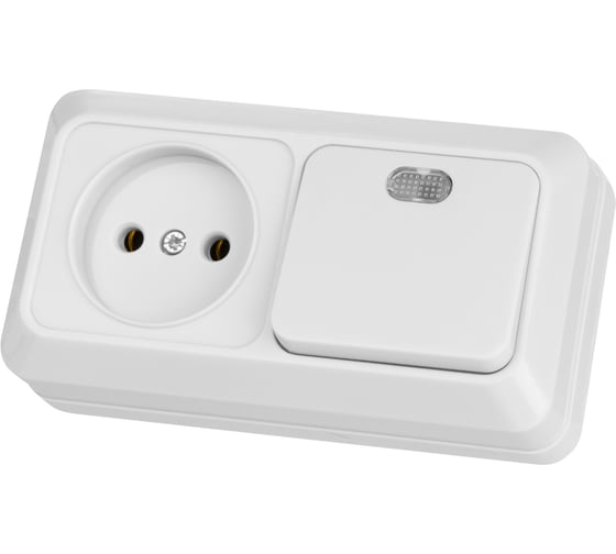 Изображение товара Комбинированный блок TDM ELECTRIC 1-клавишный выключатель с подсветкой 10А + розетка 2П 10А 250В БКВР, IP20, белый, Ладога SQ1801-0107