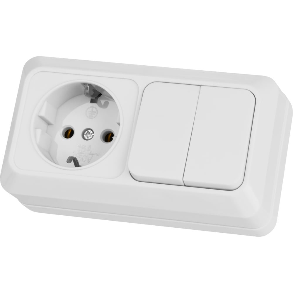 Изображение товара Комбинированный блок TDM ELECTRIC 2-клавишный выключатель 10А и розетка 2П+З 16А IP20 белый