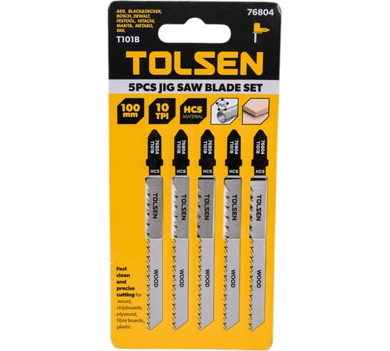 Изображение товара Полотна по дереву Т101B 5 шт, HCS, 100 мм для электролобзика TOLSEN 76804