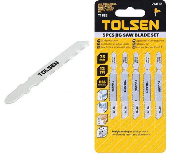 Изображение товара Полотна по металлу Т118B 5 шт, HSS, 75 мм для электролобзика TOLSEN 76812