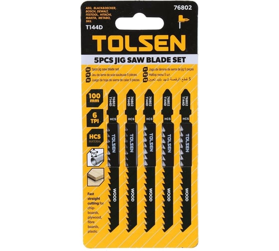 Изображение товара Полотна по дереву Т144D 5 шт, HCS, 100 мм для электролобзика TOLSEN 76802