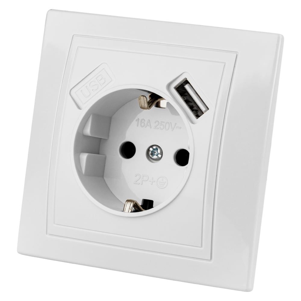 Изображение товара Розетка TDM ELECTRIC 2П+З с защитными шторками и USB портом